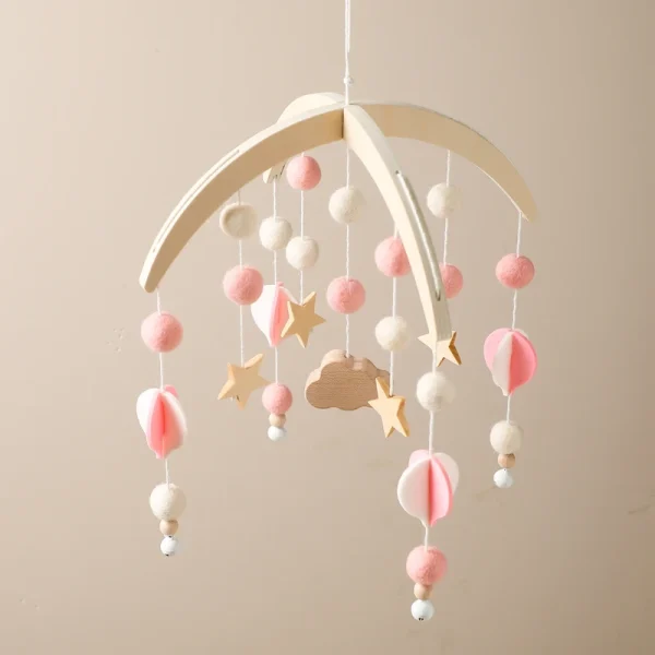 Χειροποίητο Κρεμαστό Mobile με Ροζ & Λευκά Αερόστατα
