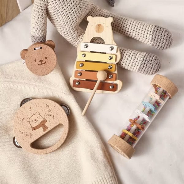 Ξύλινο σετ μουσικών οργάνων - σχέδιο αρκουδάκι