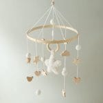 Ξύλινο Κρεμαστό Mobile με Αρκουδάκι, Αστέρια & Σύννεφα - Image 3