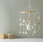 Ξύλινο Κρεμαστό Mobile με Αρκουδάκι, Αστέρια & Σύννεφα - Image 2