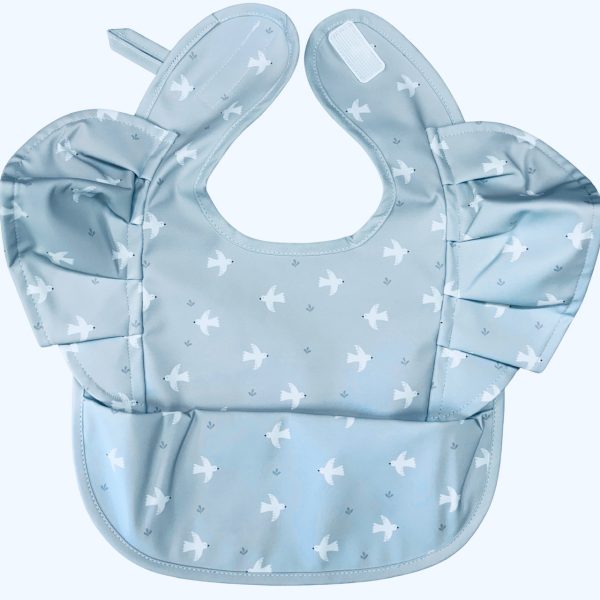 Αδιάβροχη Σαλιάρα με Βολάν - Γαλάζια με πουλιά